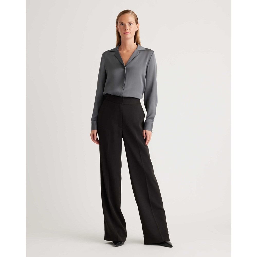 Quince Stretch Crepe Classic Trouser Pants 10 Black Minimalist - Picture 3 of 16